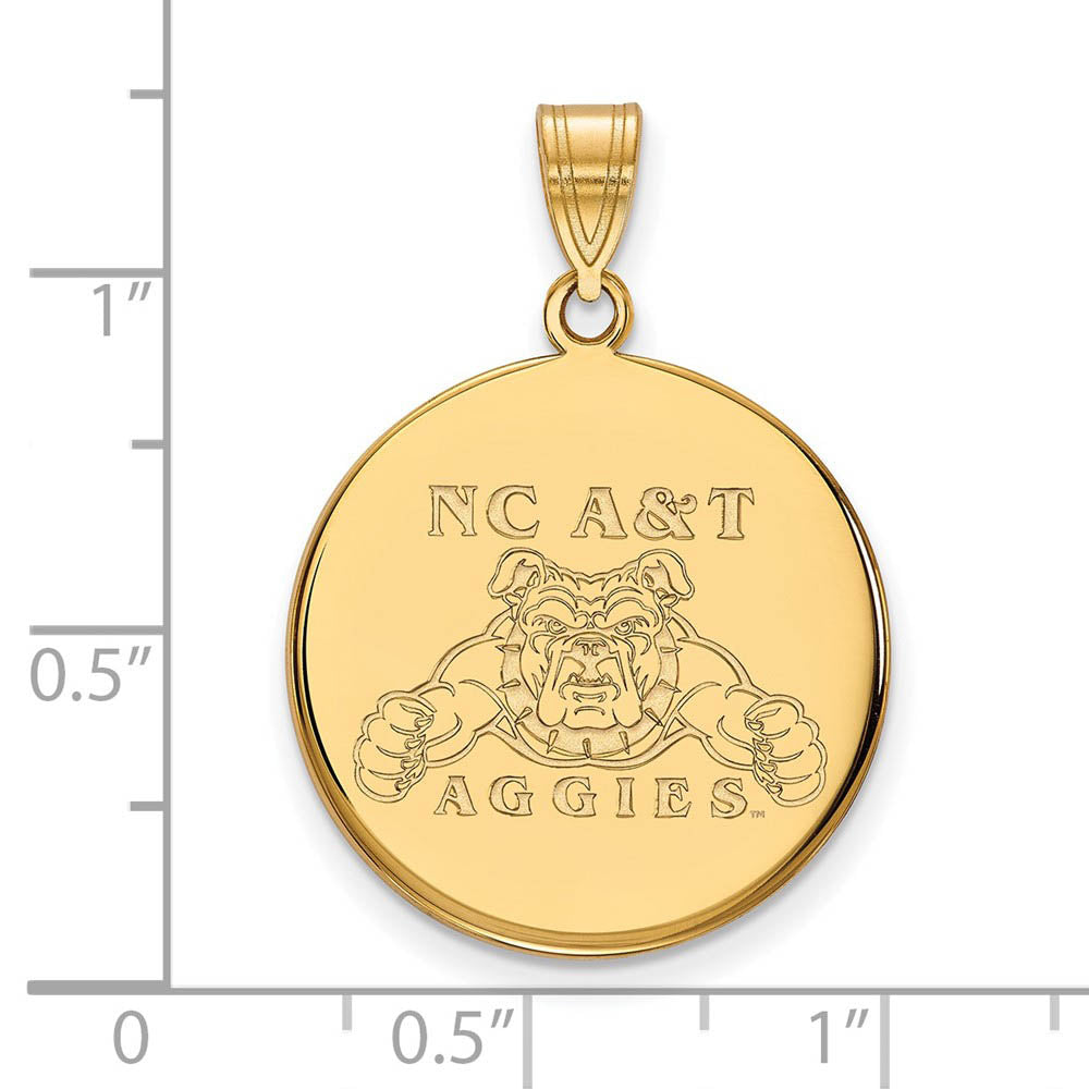 Alternate view of the 14k Yellow Gold North Carolina A&T Large Disc Pendant by The Black Bow Jewelry Co.