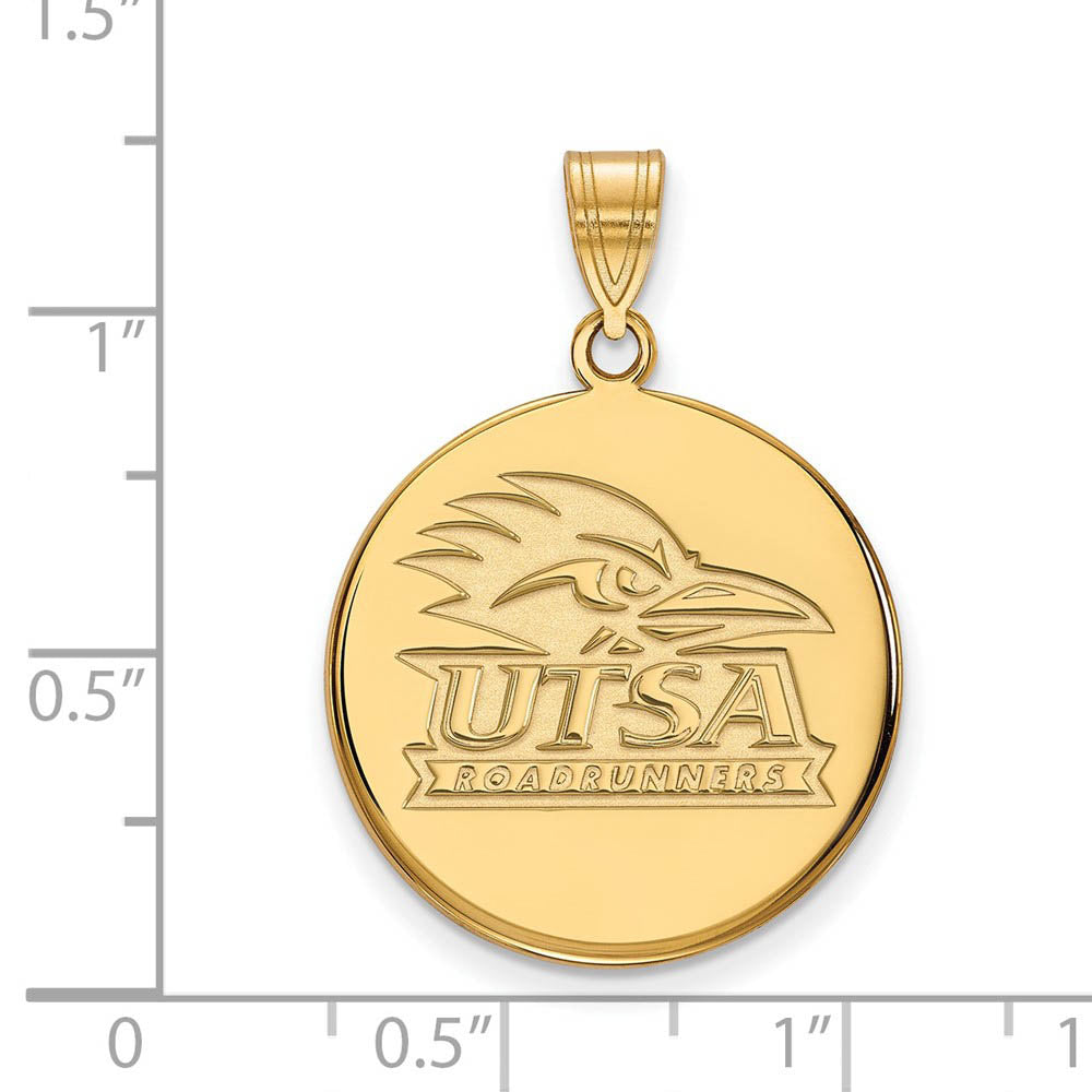 Alternate view of the 14k Yellow Gold U. of Texas at San Antonio Large Disc Pendant by The Black Bow Jewelry Co.