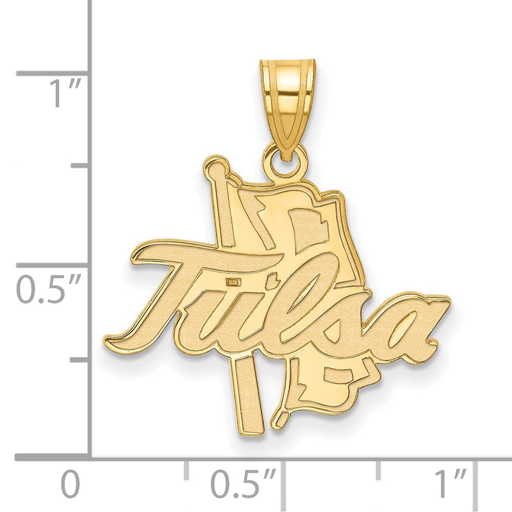 Alternate view of the 14k Yellow Gold The U. of Tulsa Large Script Pendant by The Black Bow Jewelry Co.