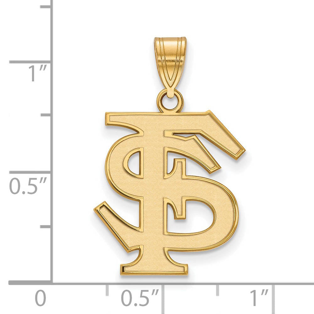 Alternate view of the 14k Yellow Gold Florida State Large 'FS' Pendant by The Black Bow Jewelry Co.