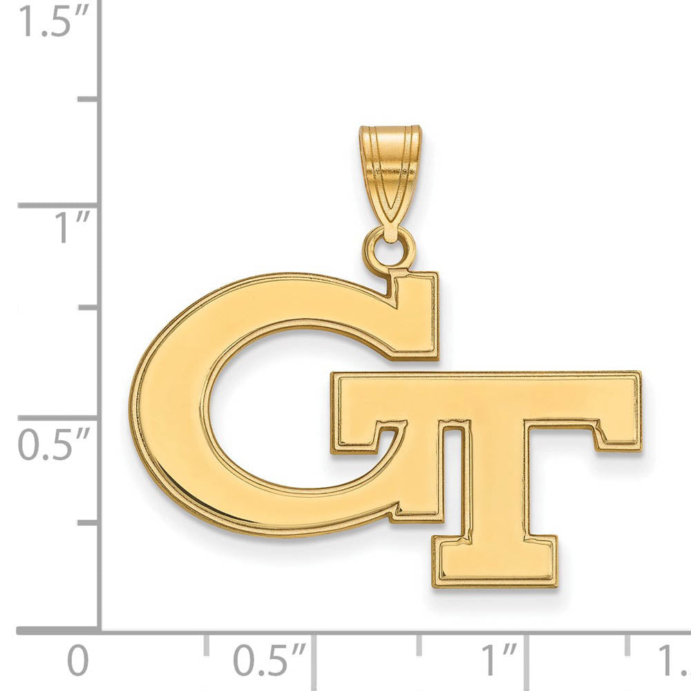 Alternate view of the 14k Yellow Gold Georgia Technology Large 'GT' Pendant by The Black Bow Jewelry Co.