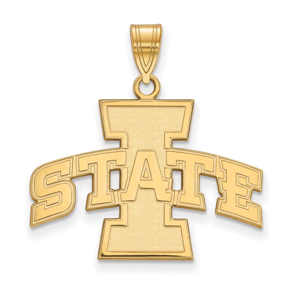 14k Yellow Gold Iowa State Large 'I STATE' Pendant, Item P16996 by The Black Bow Jewelry Co.