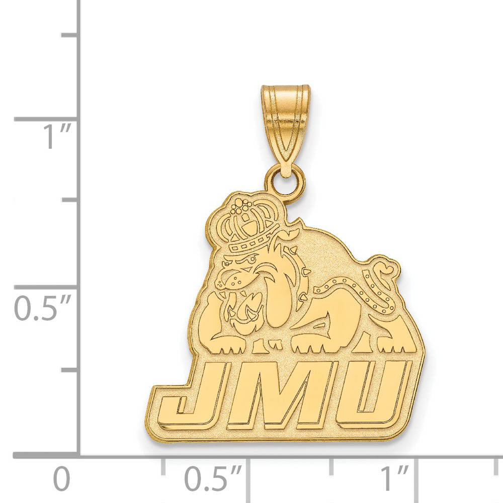 Alternate view of the 14k Yellow Gold James Madison U Large Logo Pendant by The Black Bow Jewelry Co.