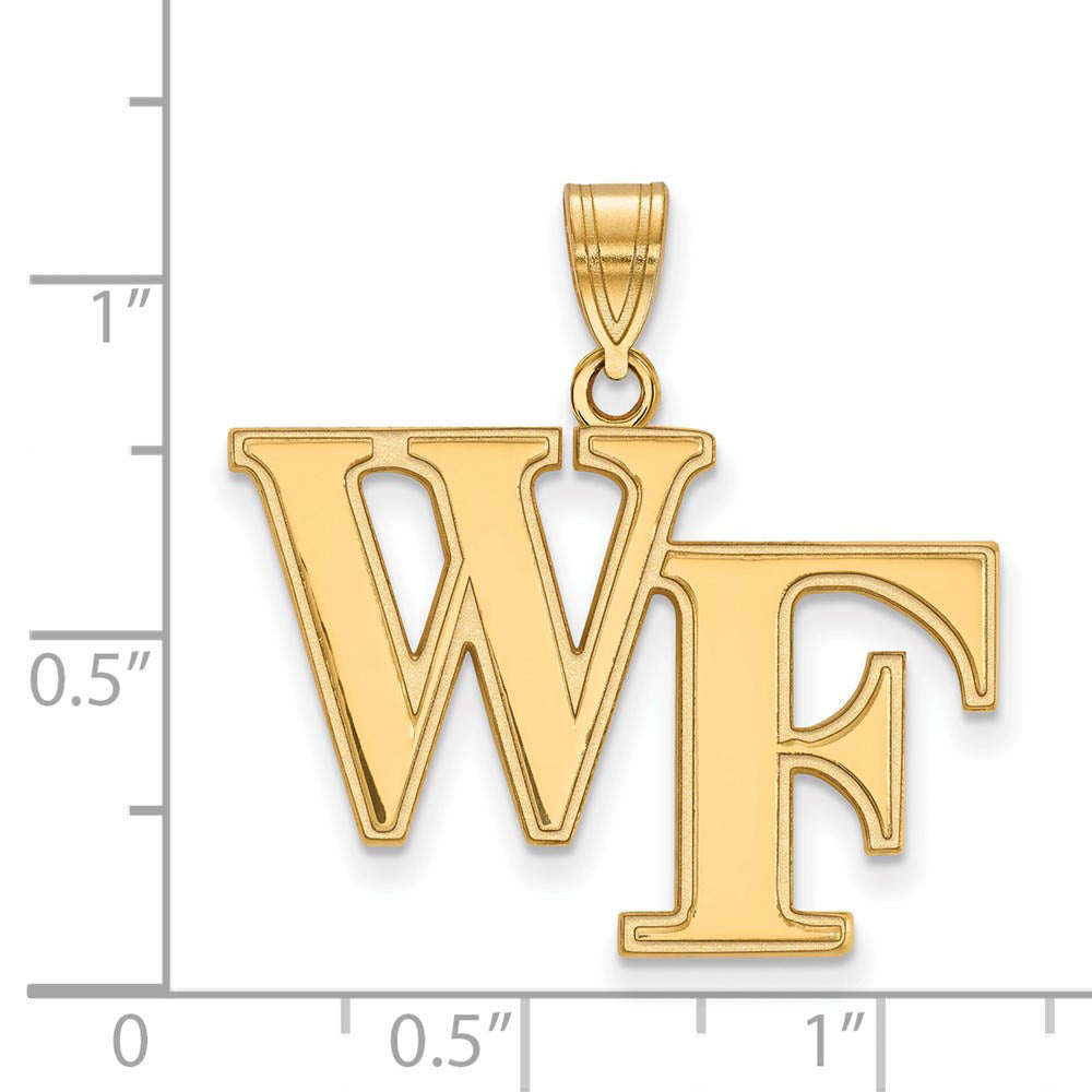 Alternate view of the 14k Yellow Gold Wake Forest U. Large 'WF' Pendant by The Black Bow Jewelry Co.