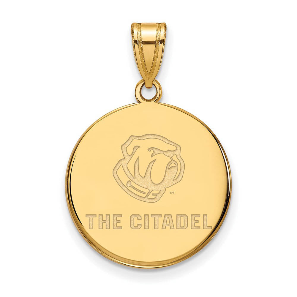 14K Yellow Gold The Citadel Large  Bulldogs Disc Pendant, Item P17147 by The Black Bow Jewelry Co.