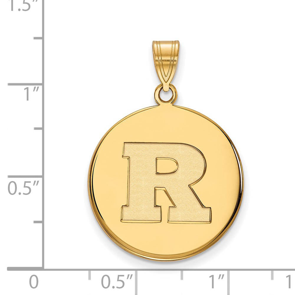 Alternate view of the 14k Yellow Gold Rutgers Large Initial R Disc Pendant by The Black Bow Jewelry Co.