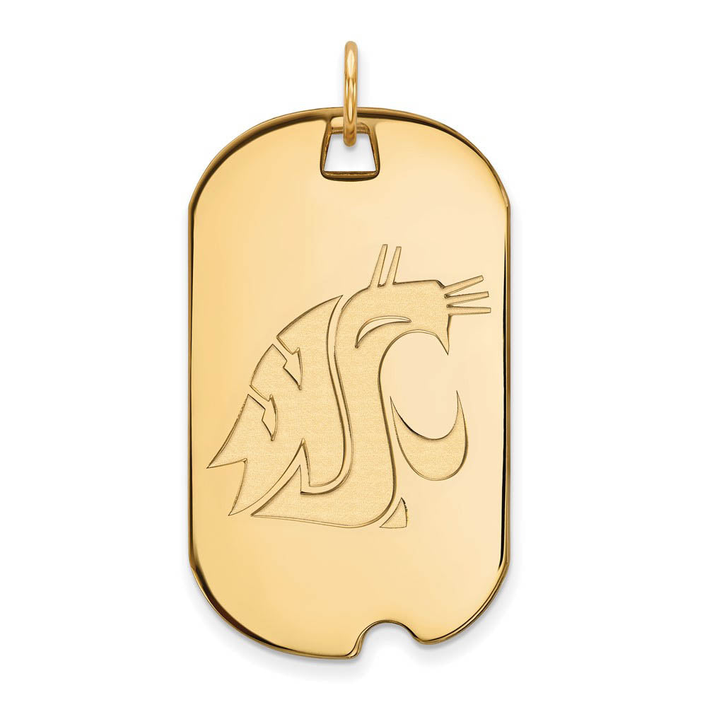 14k Yellow Gold Washington State Large Mascot Dog Tag Pendant, Item P17160 by The Black Bow Jewelry Co.