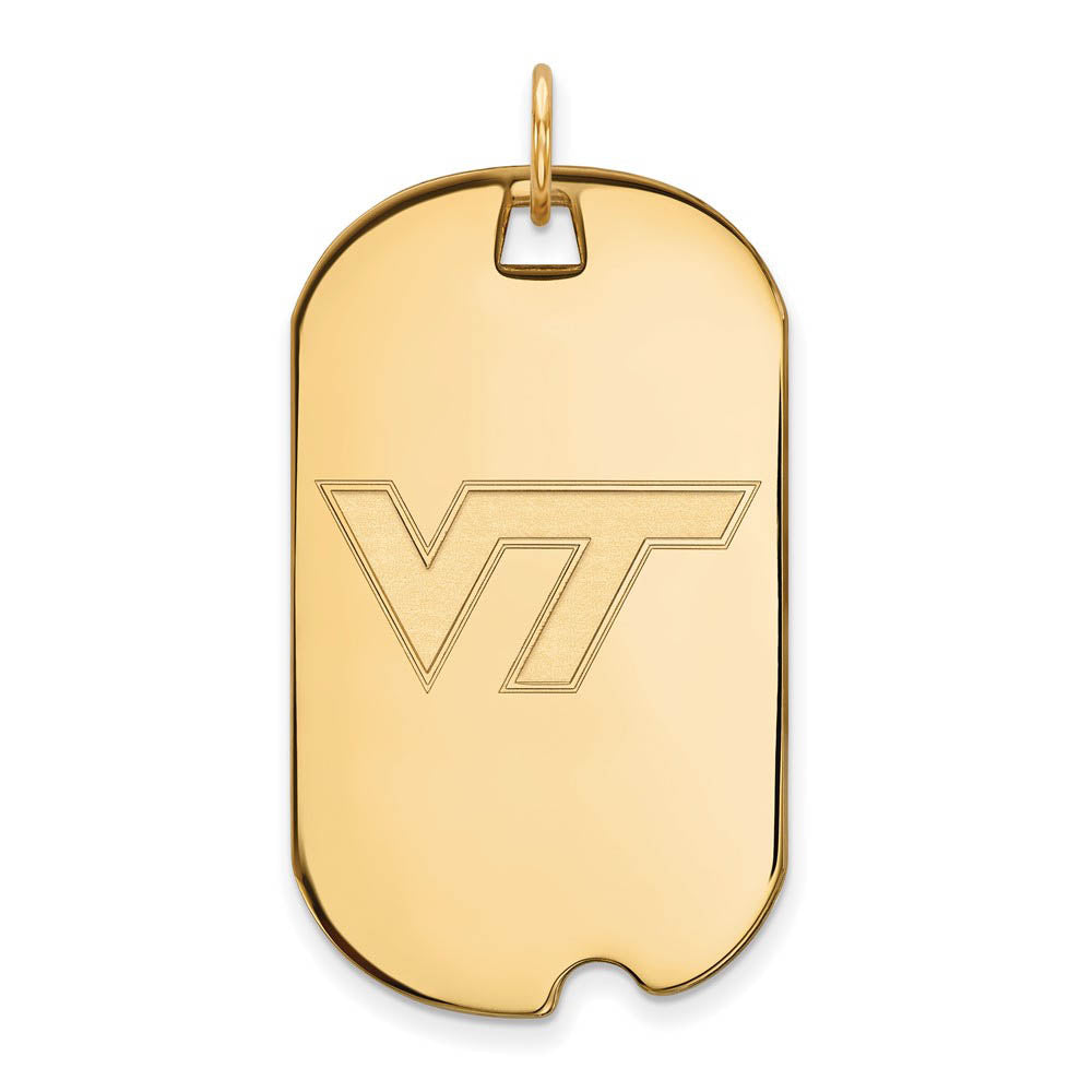 14k Yellow Gold Virginia Tech Large Logo Dog Tag Pendant, Item P17168 by The Black Bow Jewelry Co.