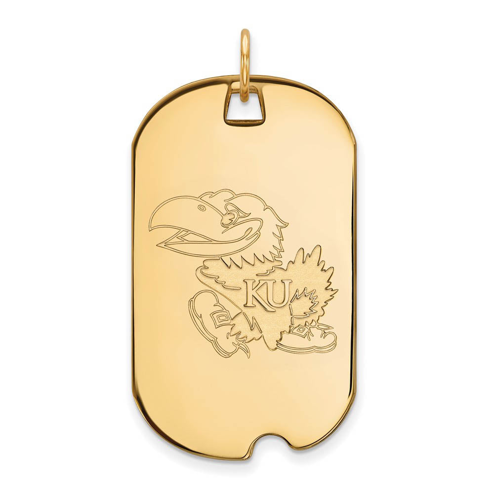 14k Yellow Gold U. of Kansas Large Dog Tag Pendant, Item P17177 by The Black Bow Jewelry Co.
