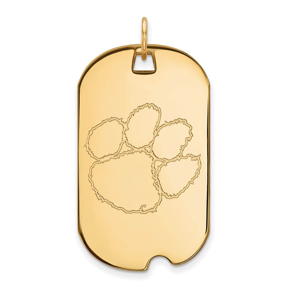 14k Yellow Gold Clemson U Large Dog Tag Pendant, Item P17197 by The Black Bow Jewelry Co.