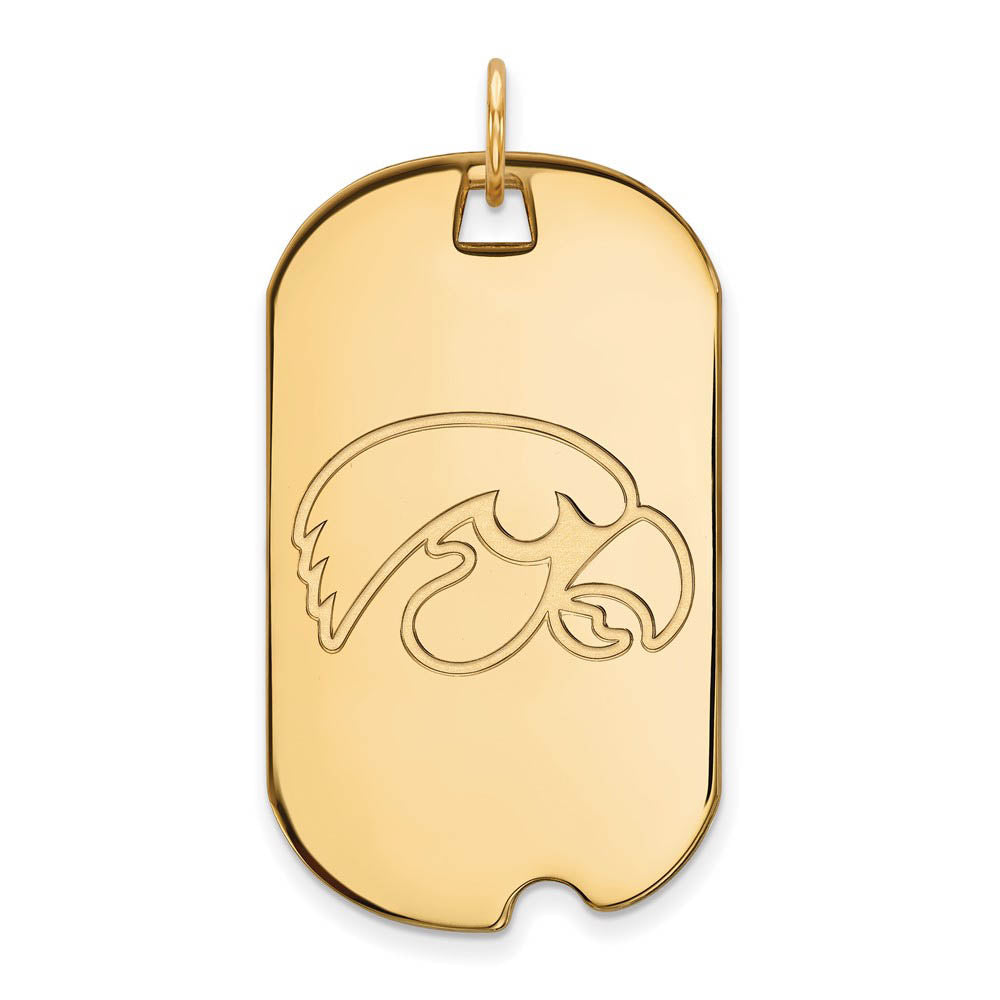 14k Yellow Gold U. of Iowa Large Dog Tag Pendant, Item P17213 by The Black Bow Jewelry Co.