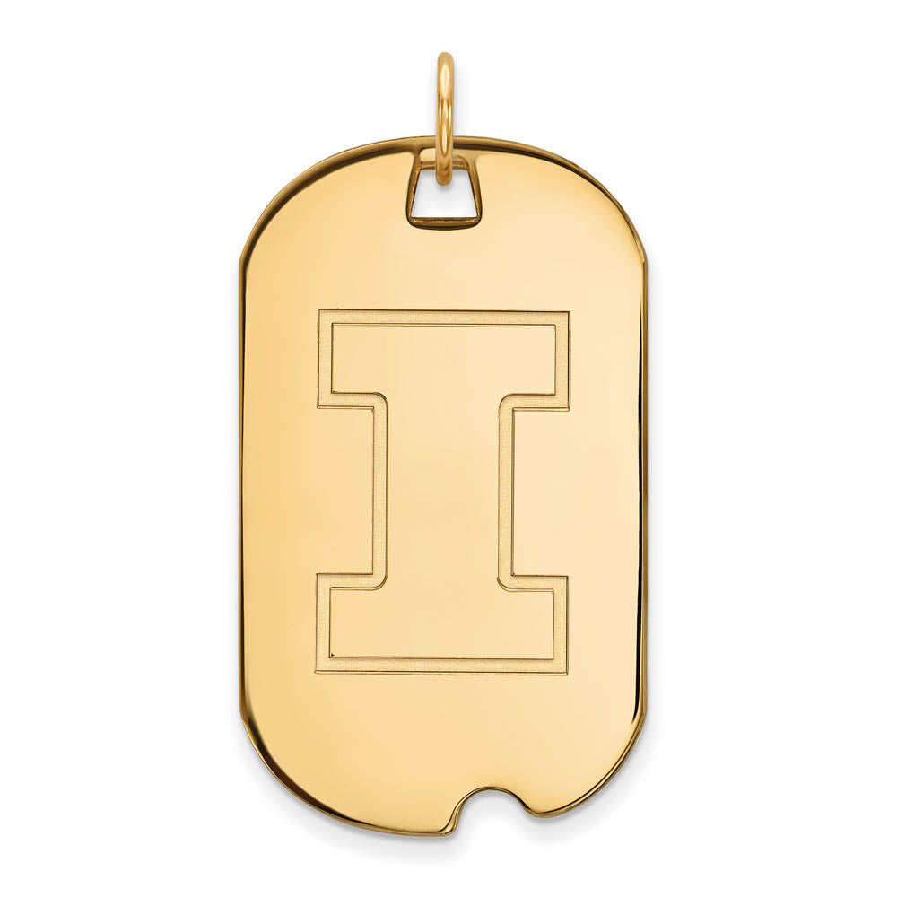 14k Yellow Gold U. of Illinois Large Initial I Dog Tag Pendant, Item P17214 by The Black Bow Jewelry Co.