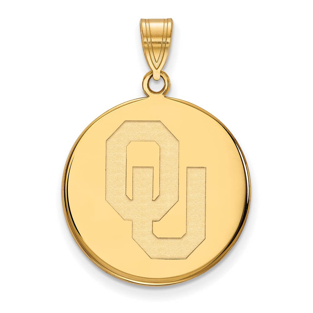 14k Yellow Gold U. of Oklahoma Large 'OU' Disc Pendant, Item P17240 by The Black Bow Jewelry Co.