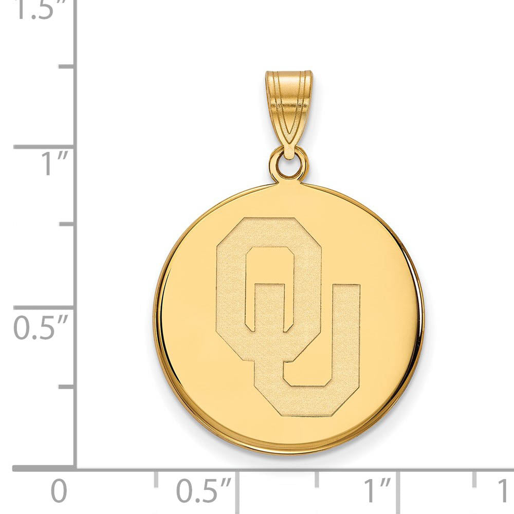 Alternate view of the 14k Yellow Gold U. of Oklahoma Large 'OU' Disc Pendant by The Black Bow Jewelry Co.