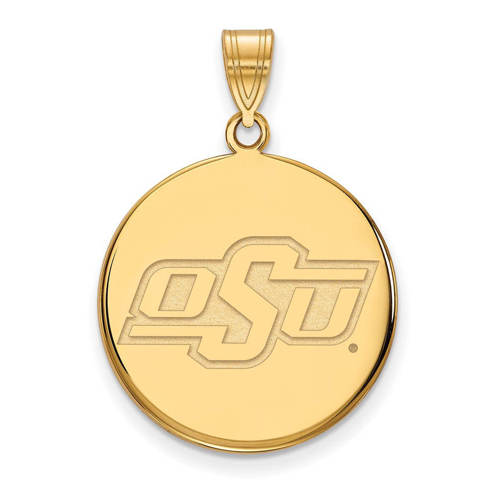 14k Yellow Gold Oklahoma State Large Disc Pendant, Item P17245 by The Black Bow Jewelry Co.