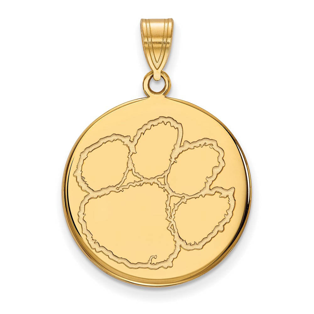 14k Yellow Gold Clemson U Large Disc Pendant, Item P17249 by The Black Bow Jewelry Co.