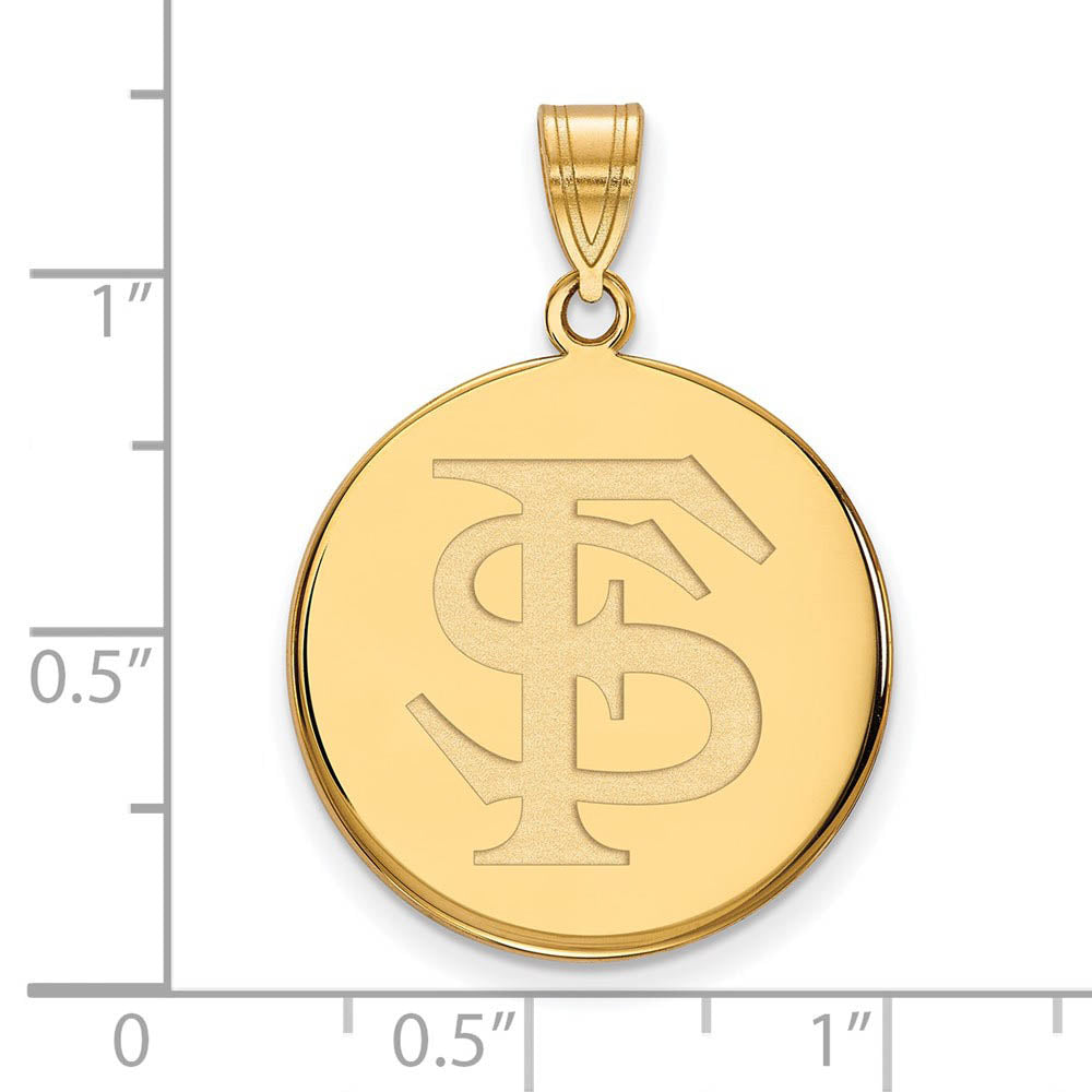 Alternate view of the 14k Yellow Gold Florida State Large 'FS' Disc Pendant by The Black Bow Jewelry Co.
