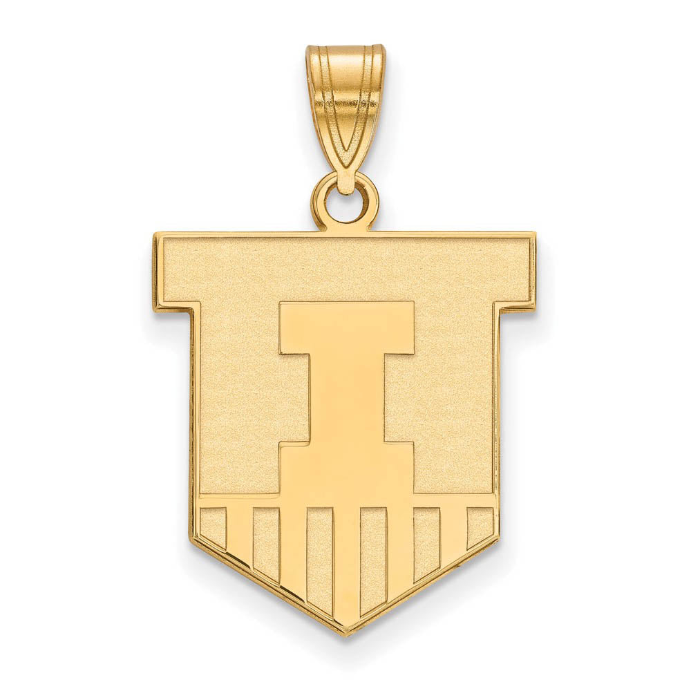 14k Yellow Gold U. of Illinois Large Shield Logo Pendant, Item P17286 by The Black Bow Jewelry Co.