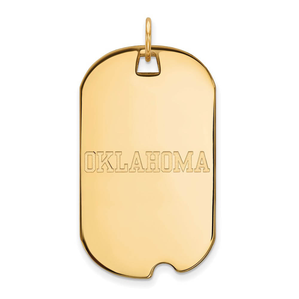 14k Yellow Gold U. of Oklahoma Large Dog Tag Pendant, Item P17300 by The Black Bow Jewelry Co.