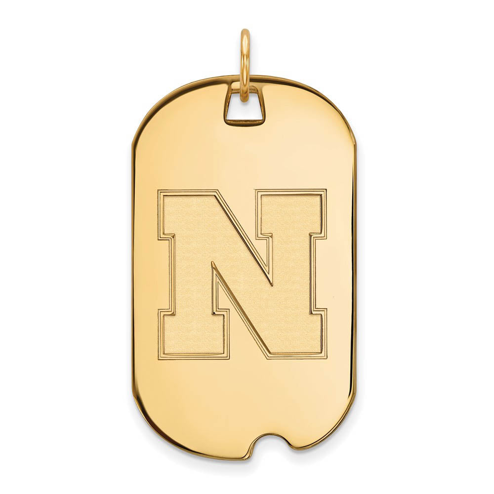 14k Yellow Gold U. of Nebraska Large Dog Tag Pendant, Item P17304 by The Black Bow Jewelry Co.