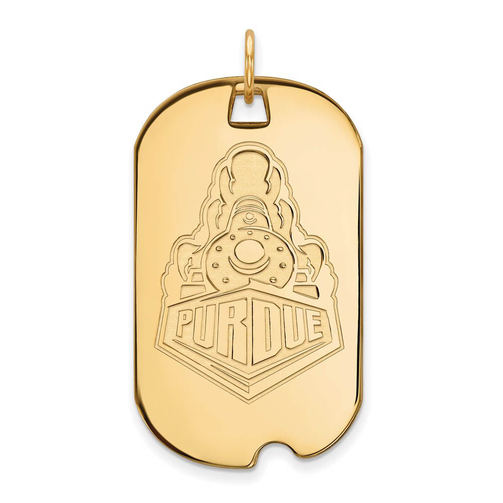 14k Yellow Gold Purdue Large Logo Dog Tag Pendant, Item P17306 by The Black Bow Jewelry Co.