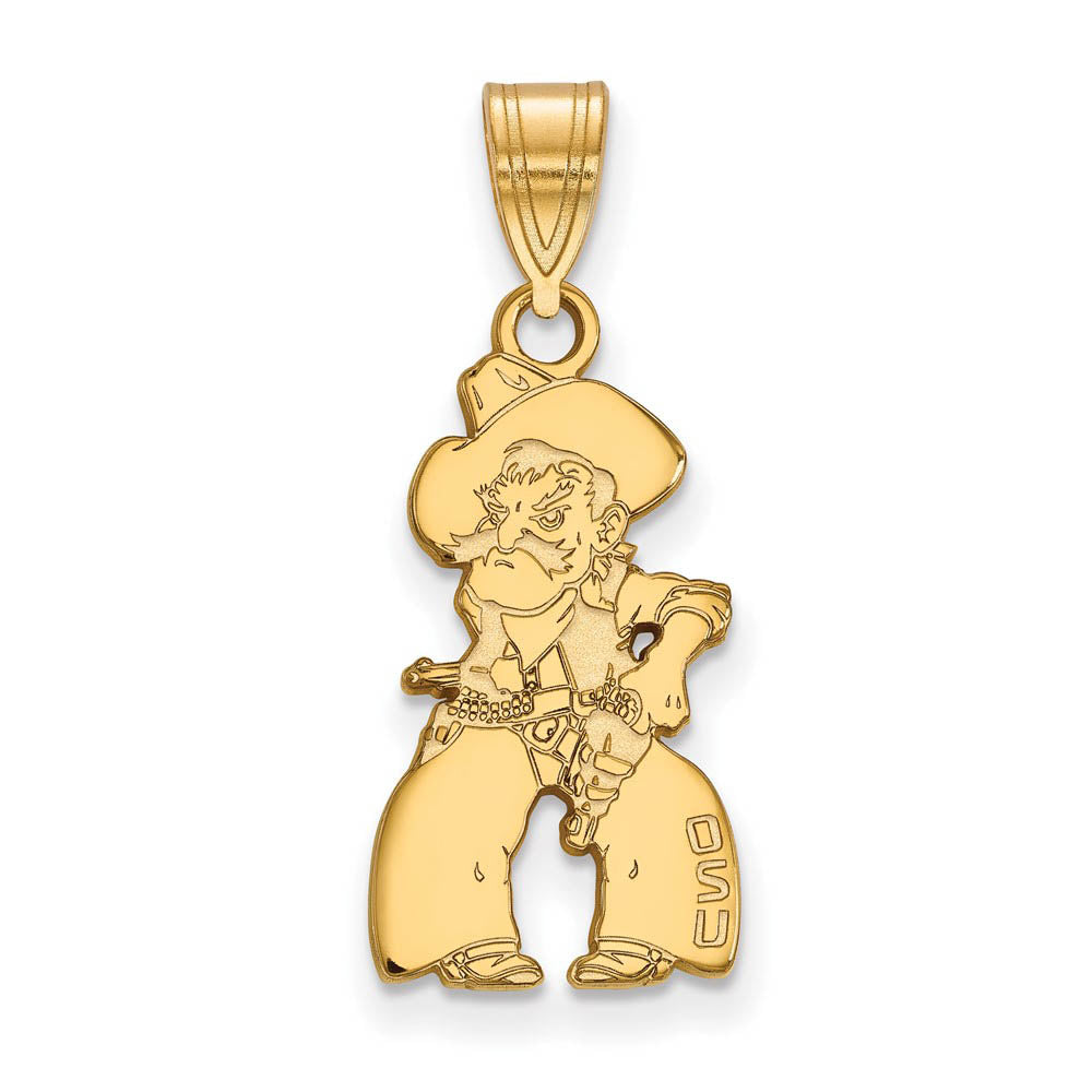 14k Yellow Gold Oklahoma State Large Mascot Pendant, Item P17312 by The Black Bow Jewelry Co.