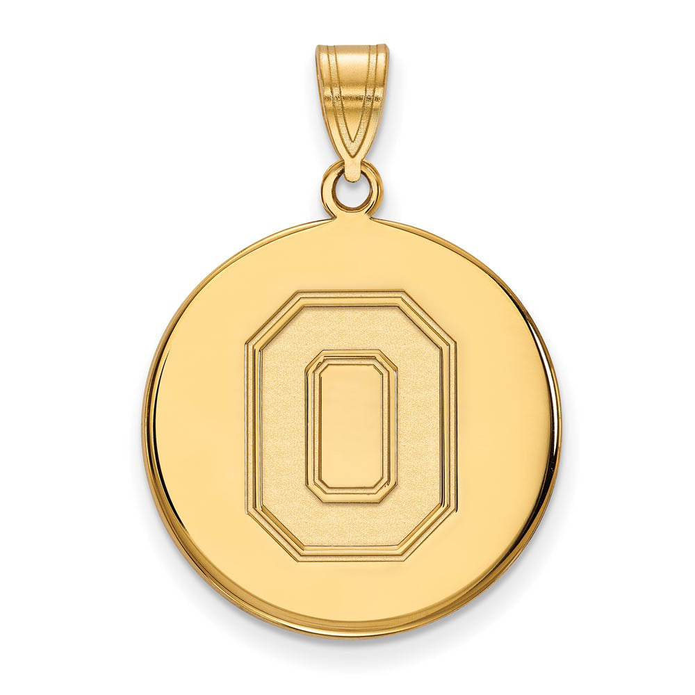 14k Yellow Gold Ohio State Large Disc Pendant, Item P17329 by The Black Bow Jewelry Co.