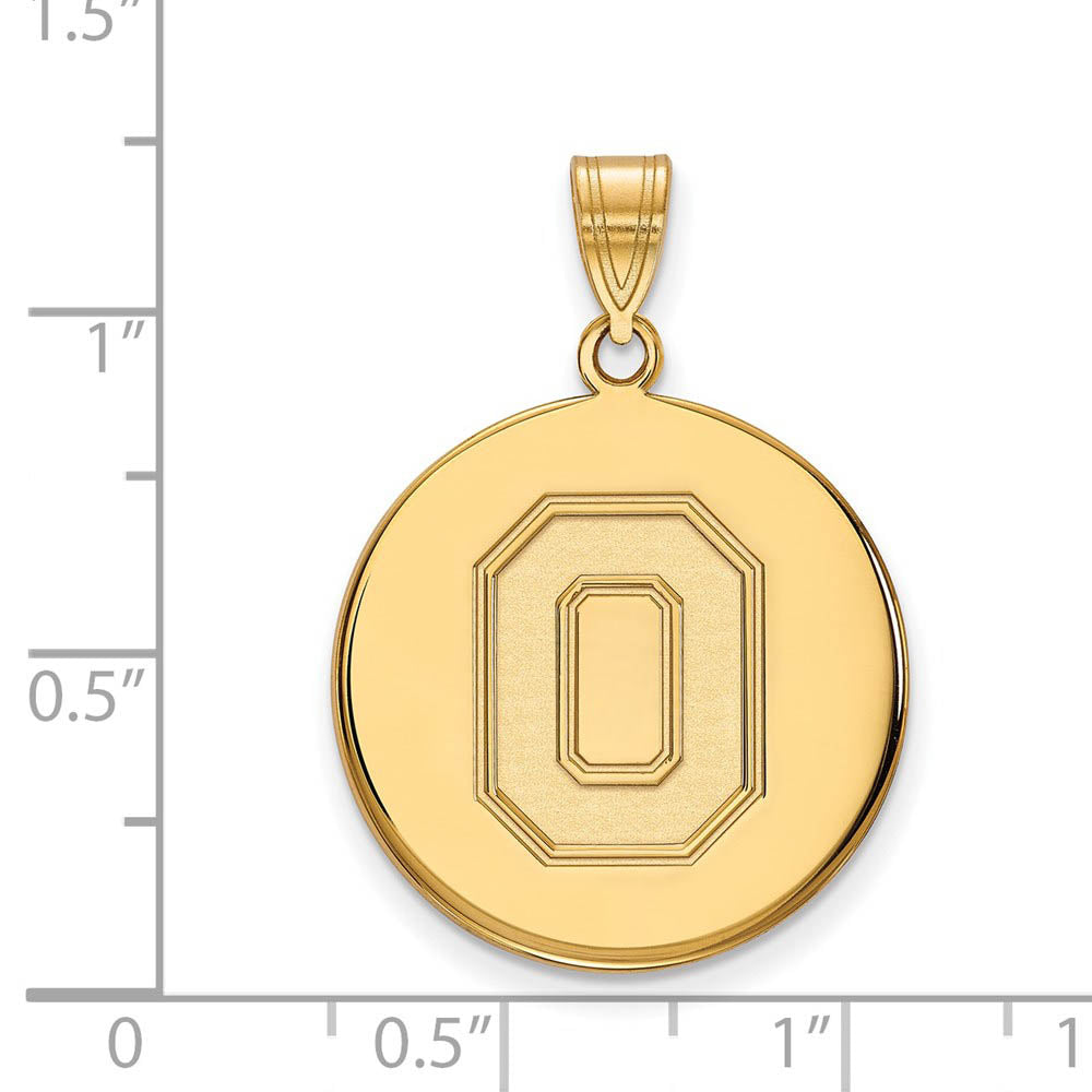 Alternate view of the 14k Yellow Gold Ohio State Large Disc Pendant by The Black Bow Jewelry Co.