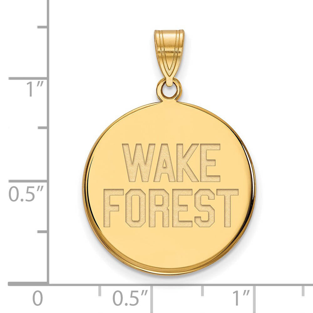 Alternate view of the 14k Yellow Gold Wake Forest U. Large Logo Disc Pendant by The Black Bow Jewelry Co.