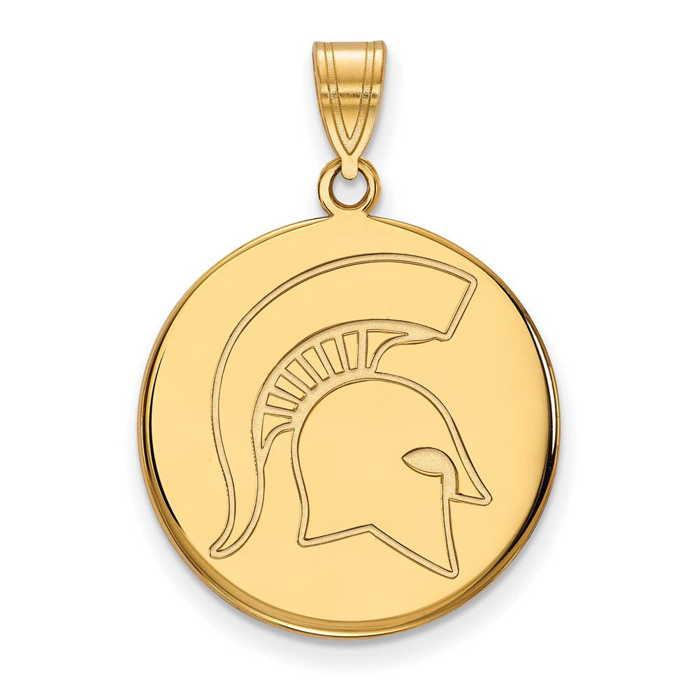 14k Yellow Gold Michigan State Large Logo Disc Pendant, Item P17344 by The Black Bow Jewelry Co.