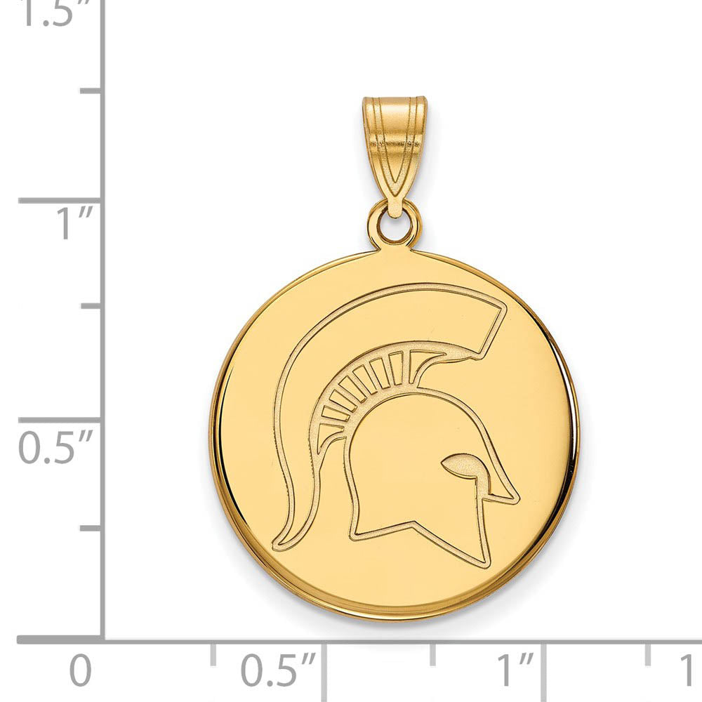 Alternate view of the 14k Yellow Gold Michigan State Large Logo Disc Pendant by The Black Bow Jewelry Co.
