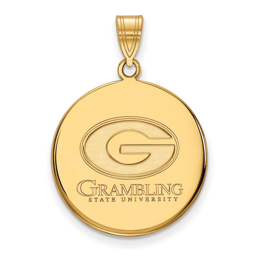 14k Gold Plated Silver Grambling State Large Disc Pendant, Item P17371 by The Black Bow Jewelry Co.