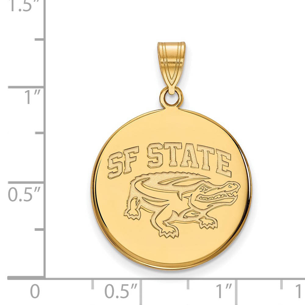 Alternate view of the 14k Gold Plated Silver San Francisco State Large Disc Pendant by The Black Bow Jewelry Co.