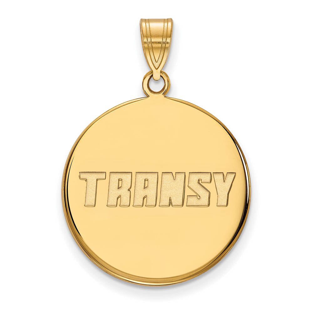 14k Gold Plated Silver Transylvania U. Large Disc Pendant, Item P17384 by The Black Bow Jewelry Co.