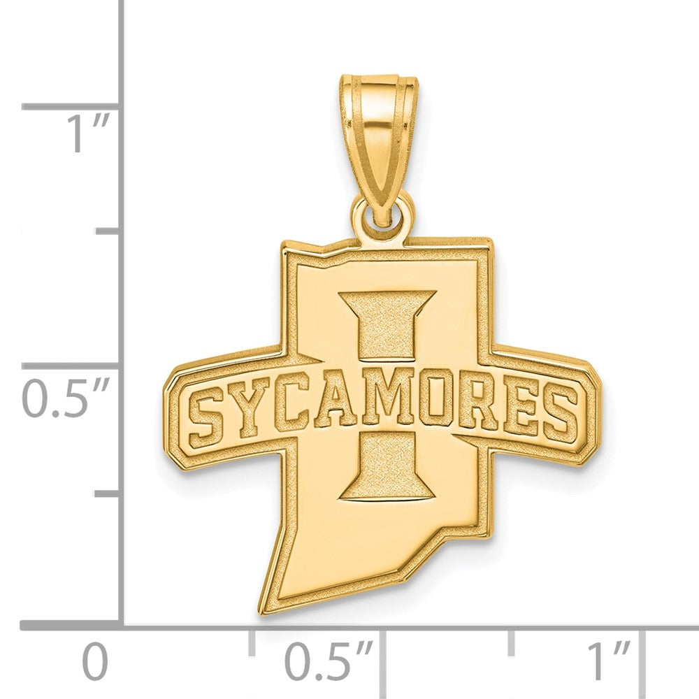 Alternate view of the 14k Gold Plated Silver Indiana State Univ. Large Pendant by The Black Bow Jewelry Co.