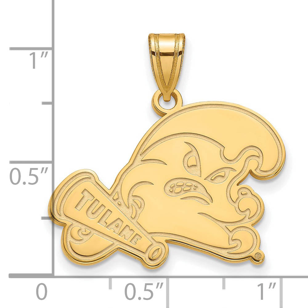 Alternate view of the 14k Gold Plated Silver Tulane U. Large Pendant by The Black Bow Jewelry Co.