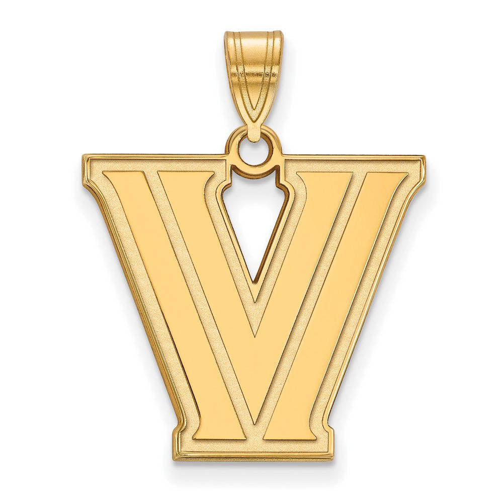 14k Gold Plated Silver Villanova U. Large Logo Pendant, Item P17434 by The Black Bow Jewelry Co.