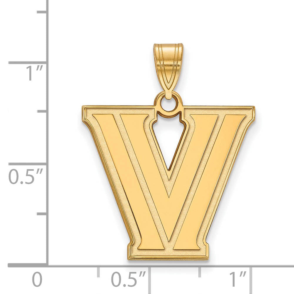 Alternate view of the 14k Gold Plated Silver Villanova U. Large Logo Pendant by The Black Bow Jewelry Co.