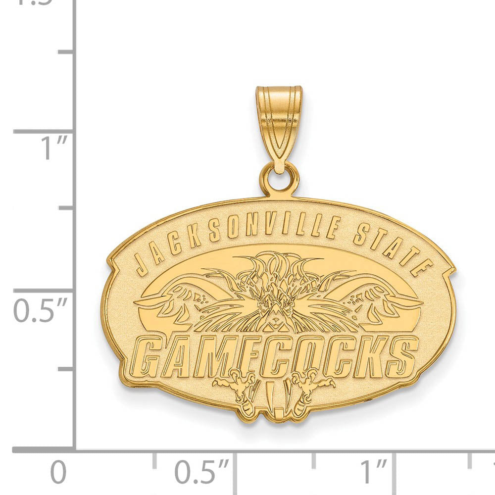Alternate view of the 14k Gold Plated Silver Jacksonville State Large Pendant by The Black Bow Jewelry Co.