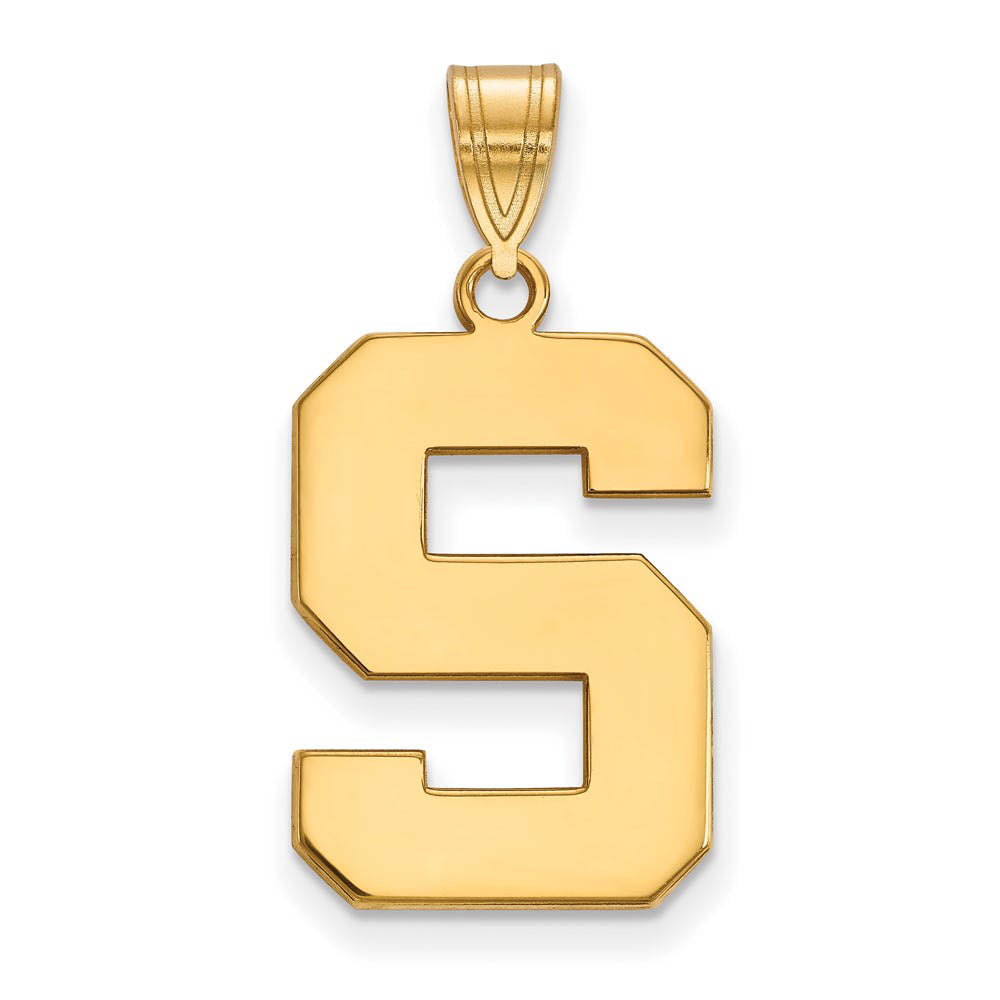 14k Gold Plated Silver Michigan State Univ. Large Initial S Pendant, Item P17450 by The Black Bow Jewelry Co.