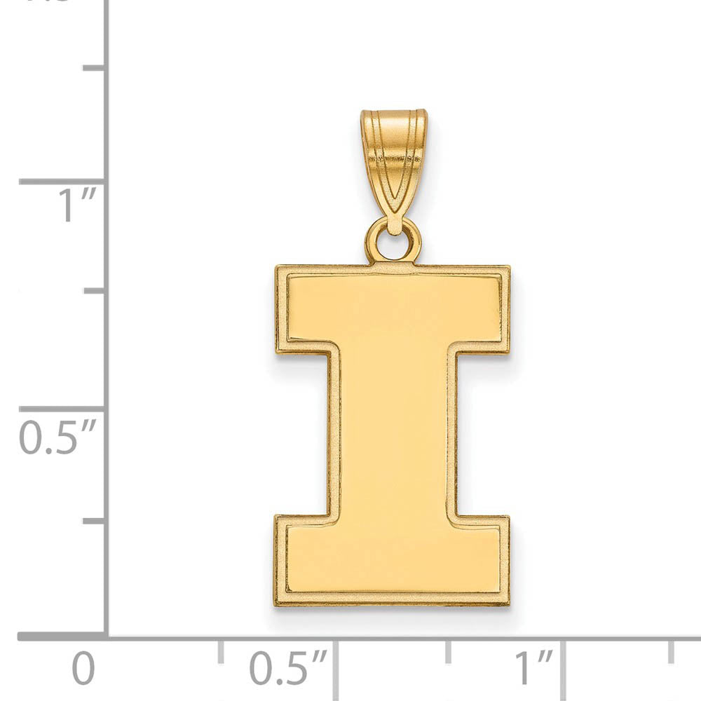 Alternate view of the 14k Gold Plated Silver Univ. of Illinois Large Initial I Pendant by The Black Bow Jewelry Co.