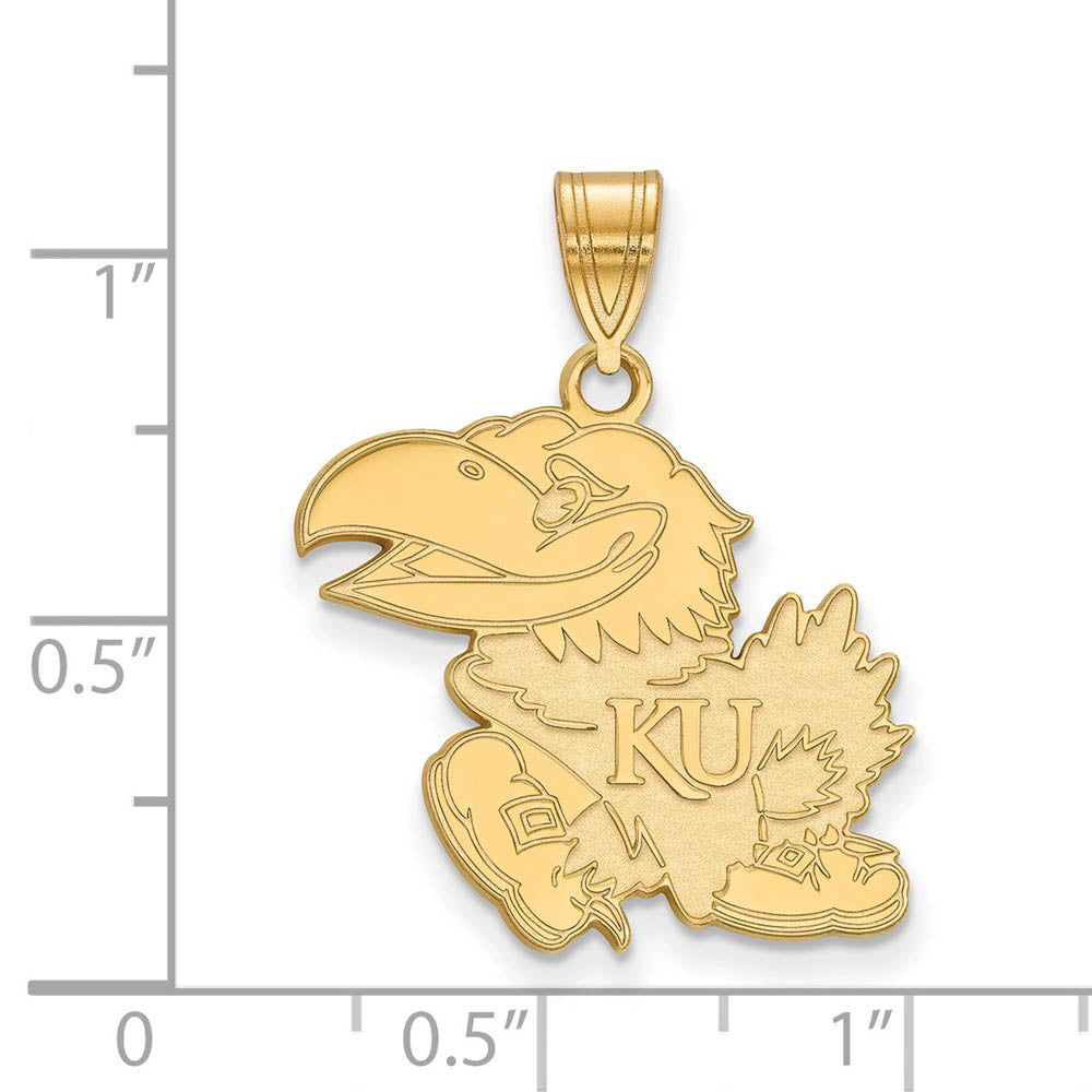 Alternate view of the 14k Gold Plated Silver Univ. of Kansas Large Pendant by The Black Bow Jewelry Co.