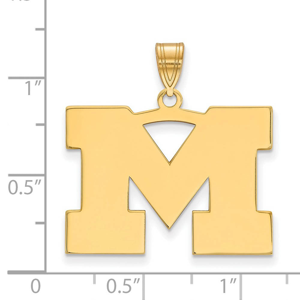 Alternate view of the 14k Gold Plated Silver U. of Michigan Large Initial M Pendant by The Black Bow Jewelry Co.