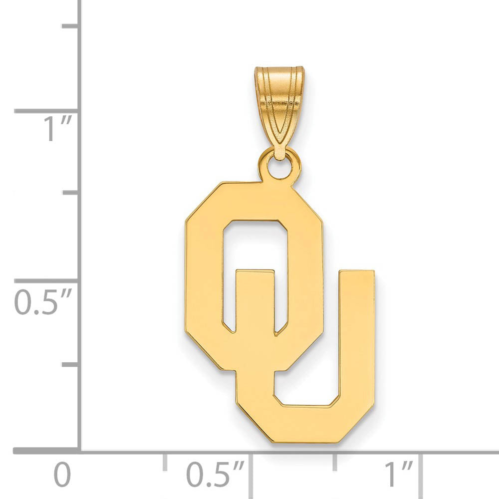 Alternate view of the 14k Gold Plated Silver U. of Oklahoma Large Pendant by The Black Bow Jewelry Co.