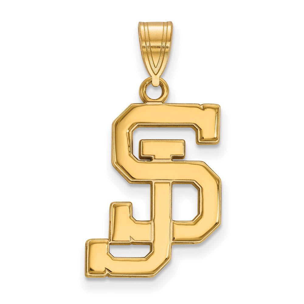 14k Gold Plated Silver San Jose State Large Pendant, Item P17499 by The Black Bow Jewelry Co.