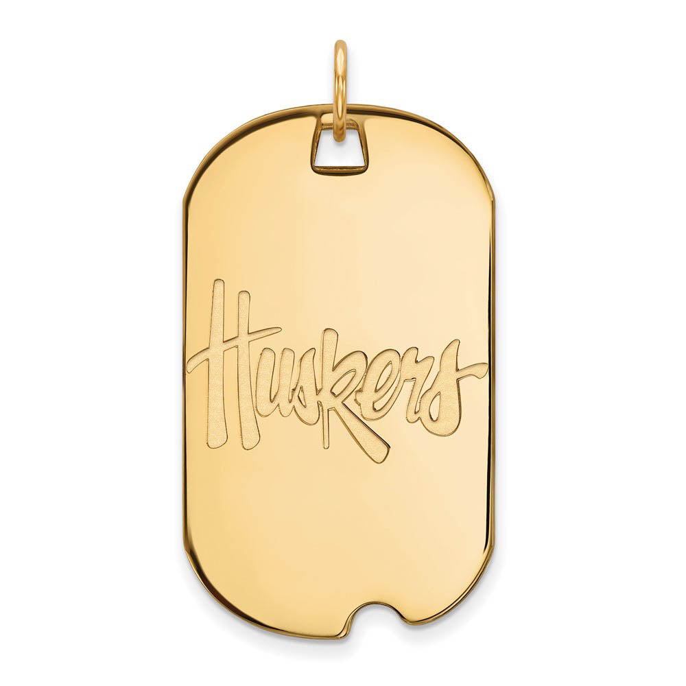 14k Gold Plated Silver Univ. of Nebraska Large Dog Tag Pendant, Item P17518 by The Black Bow Jewelry Co.