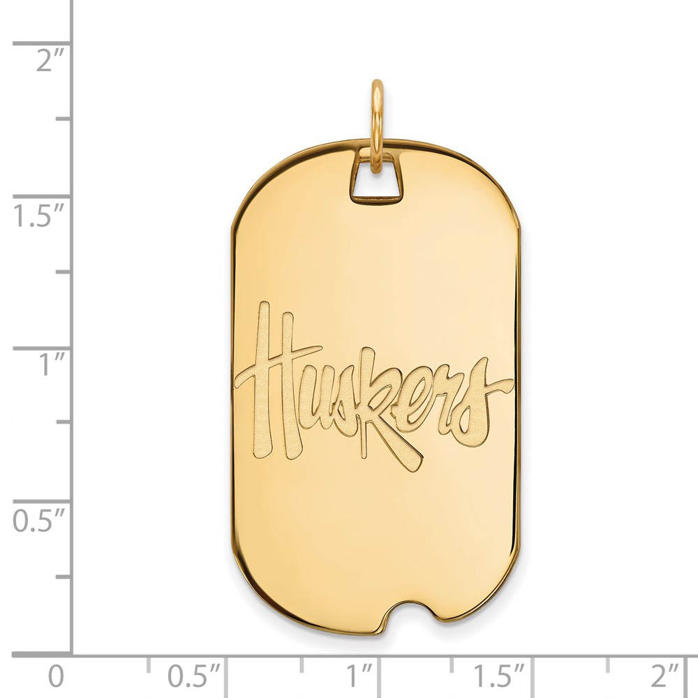 Alternate view of the 14k Gold Plated Silver Univ. of Nebraska Large Dog Tag Pendant by The Black Bow Jewelry Co.