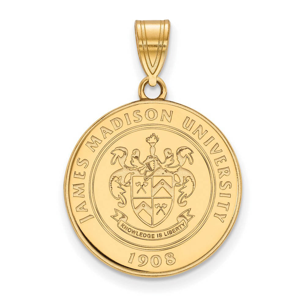 14k Gold Plated Silver James Madison U Large Crest Pendant, Item P17519 by The Black Bow Jewelry Co.