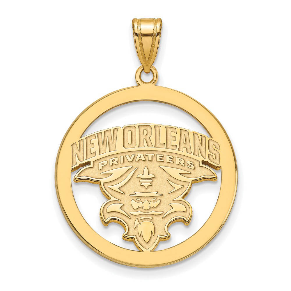 14k Gold Plated Silver U. of New Orleans XL Circle Pendant, Item P17521 by The Black Bow Jewelry Co.