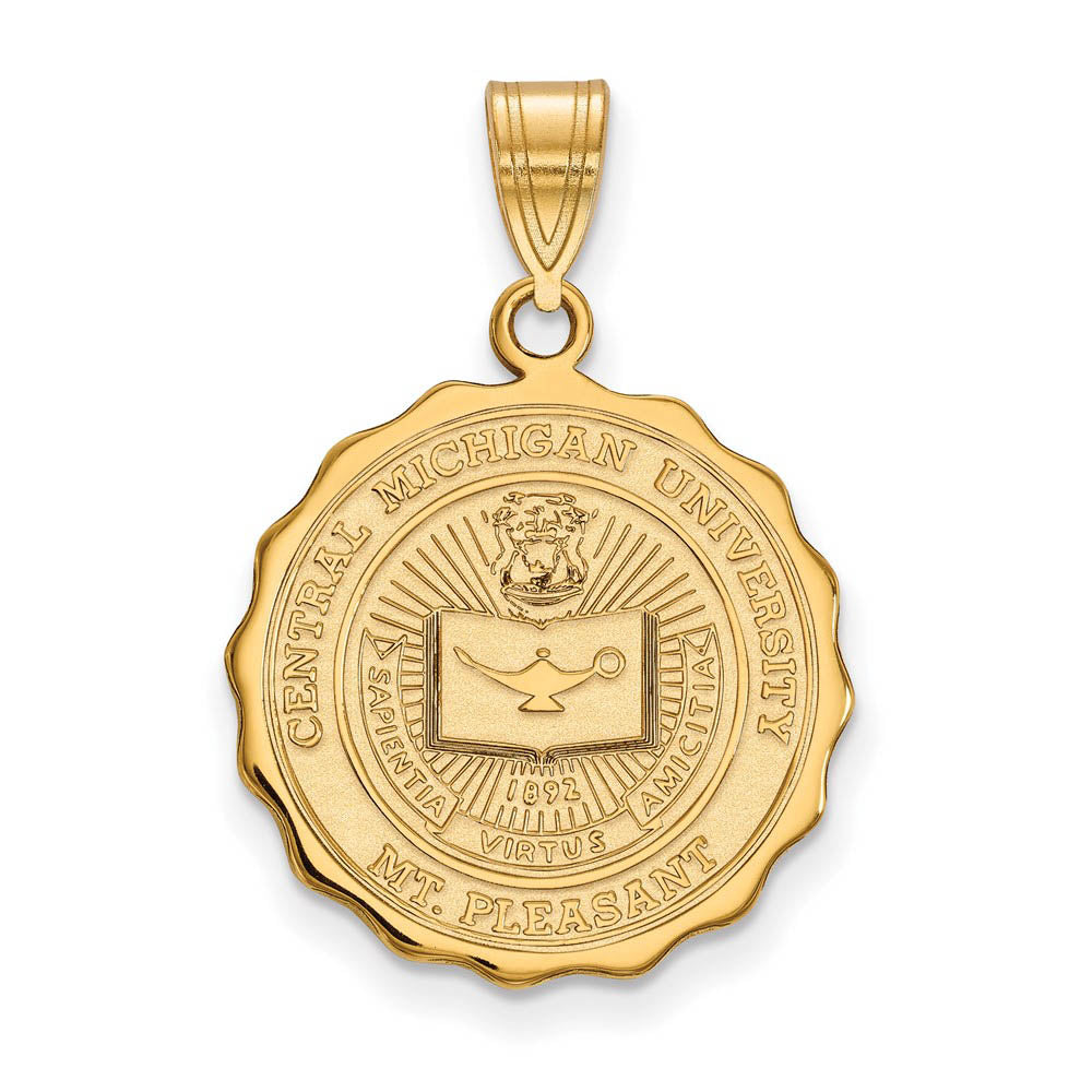 14k Gold Plated Silver Central Michigan U Large Crest Pendant, Item P17524 by The Black Bow Jewelry Co.